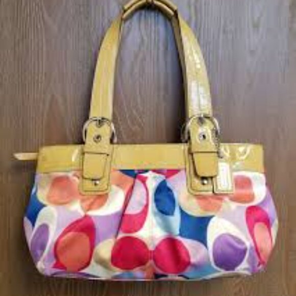 Coach w/ COA Signature Soho Pleated Sateen Multicolor Print Purse Tote -F13798 - Picture 1 of 8